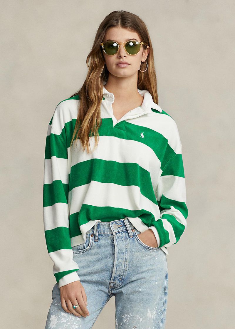 Poleras Polo Polo Ralph Lauren Mujer Striped Cropped Jersey Rugby Chile Verde IRMNK-6521